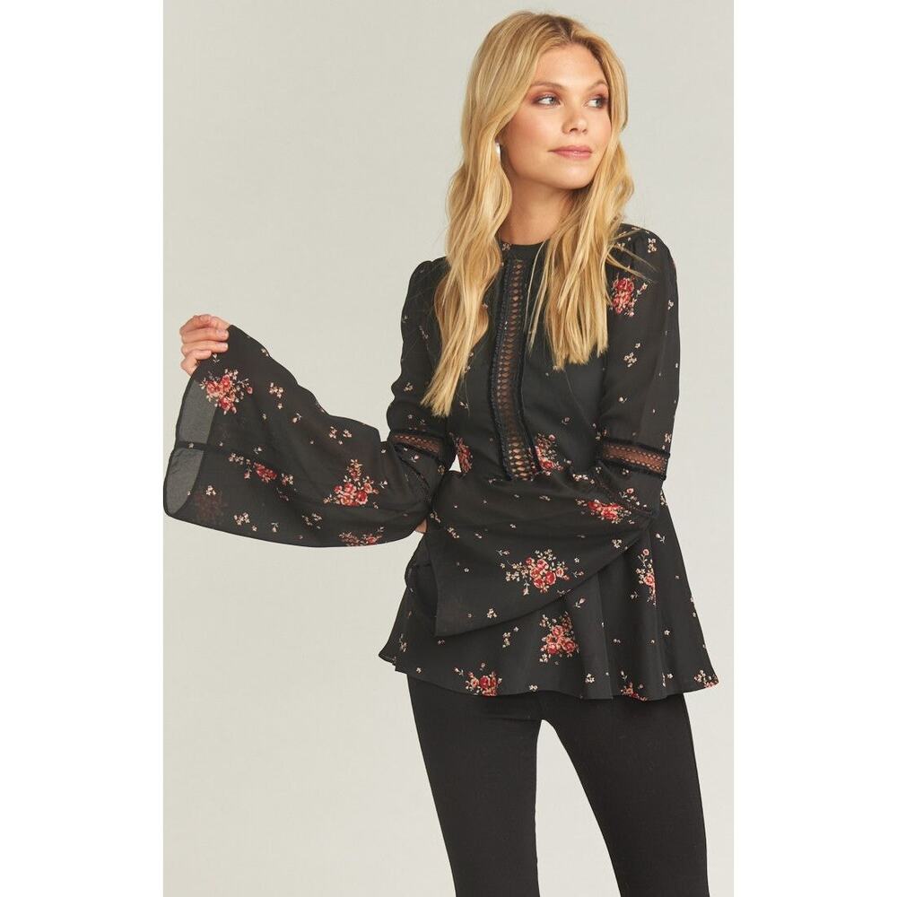 Show‎ Me Your Mumu Lafayette Top Dancing Floral Size S Black Boho Blouse